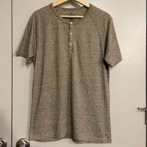 American Eagle Short-Sleeve Henley, Tan/Beige, M